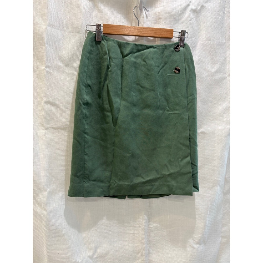 Vintage Forenza Sage Green Wool Blend Wrap Pencil Skirt Size 6‎ Button Detail